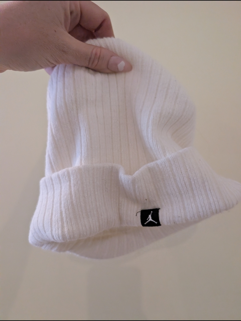 Jordan Kids' White Ribbed Beanie Cap